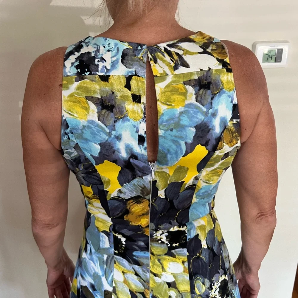 Maggy London Floral Midi Dress - Blue and Yellow - Picture 3 of 4